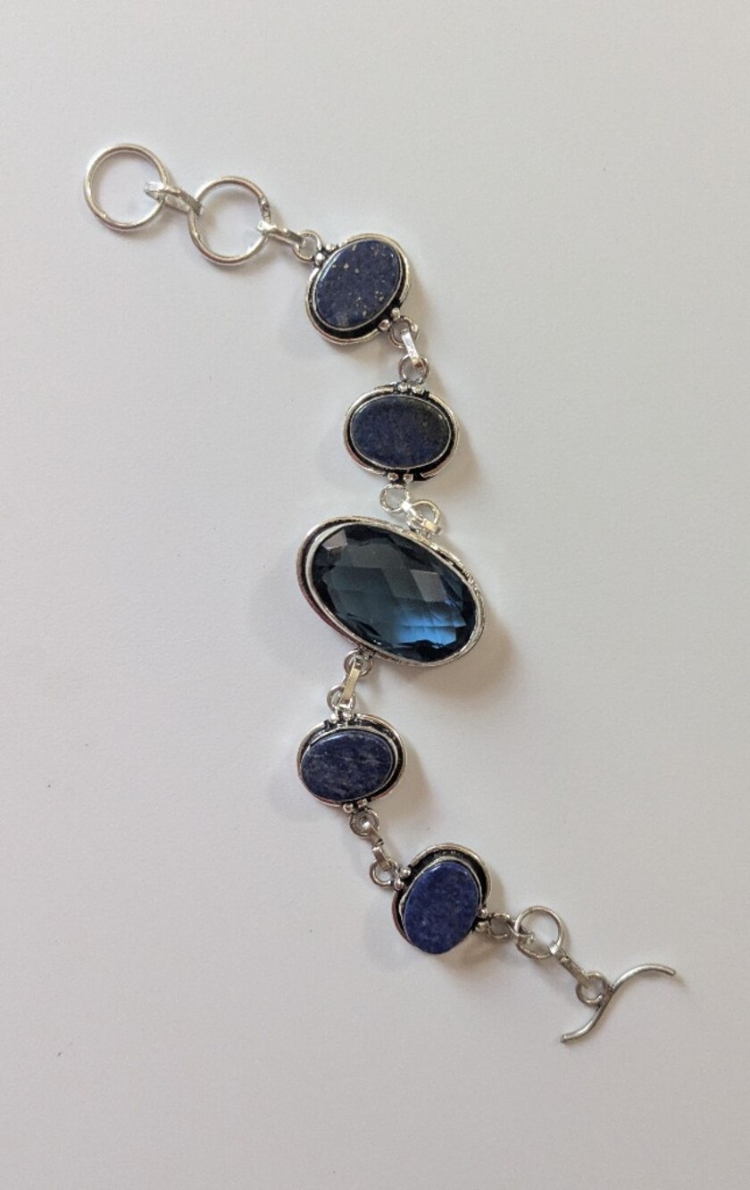 Handcrafted Faceted Tanzanite & Lapis Lazuli Silver Bracelet